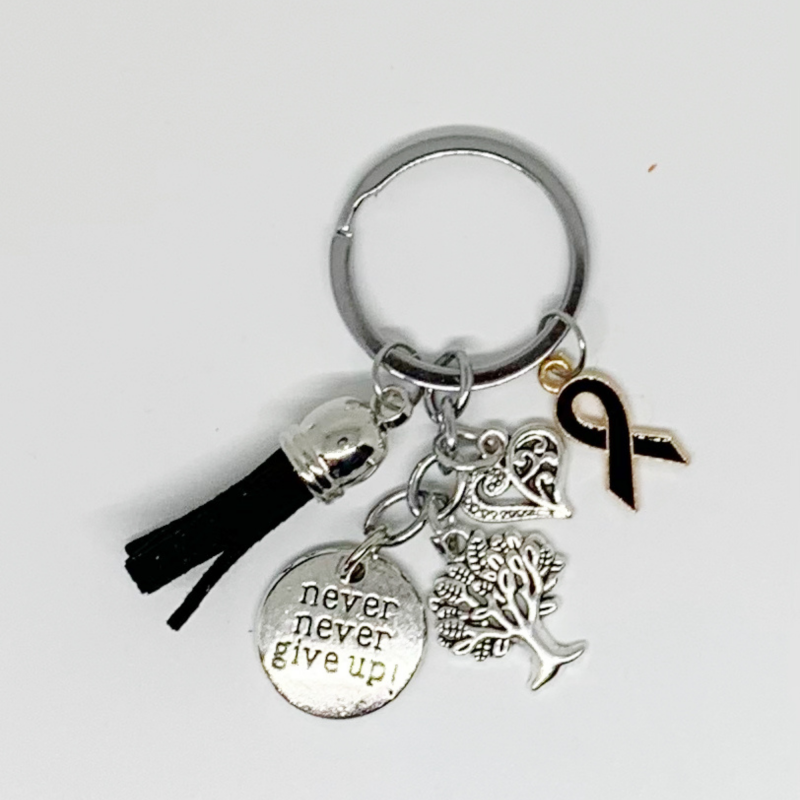 Never Give Up Awareness Keychain - Black Ribbon and Tassel