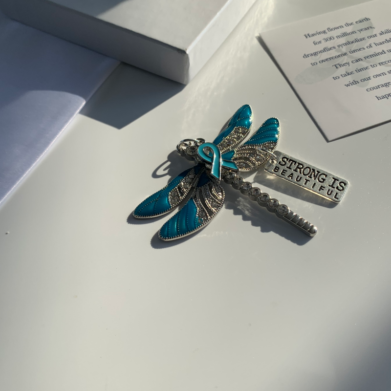 Teal Dragonfly Strong is Beautiful Pendant