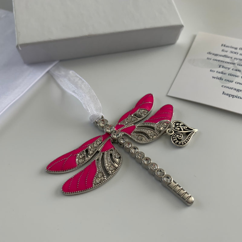 Pink Dragonfly Heart Pendant