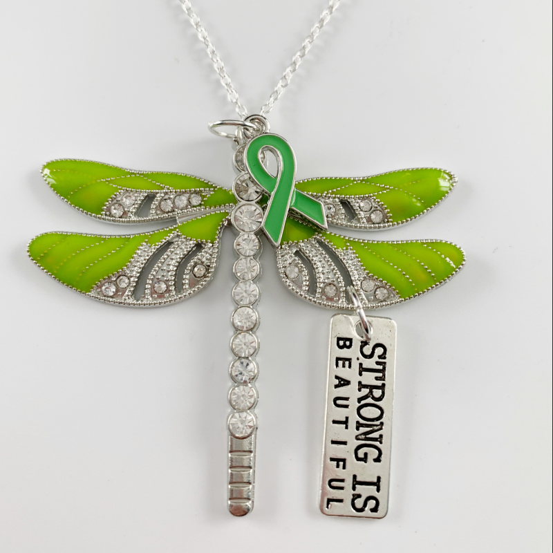 Lime Dragonfly Strong is Beautiful Awareness Pendant