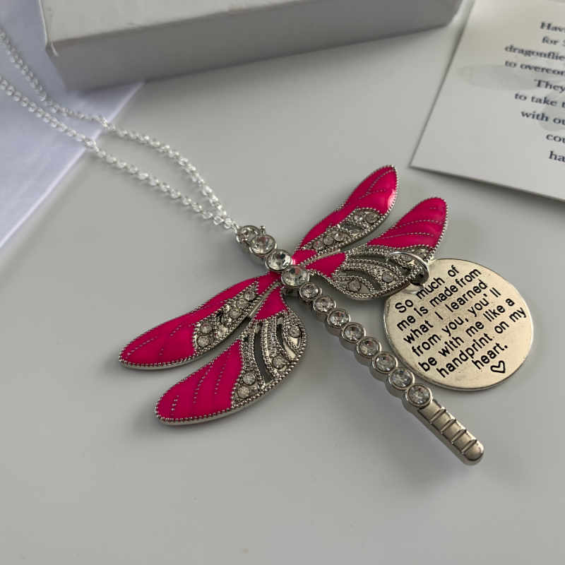 Pink Dragonfly Memorial Pendant