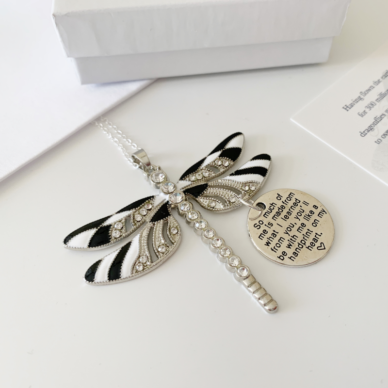 Zebra Dragonfly with Quote Keepsake Pendant