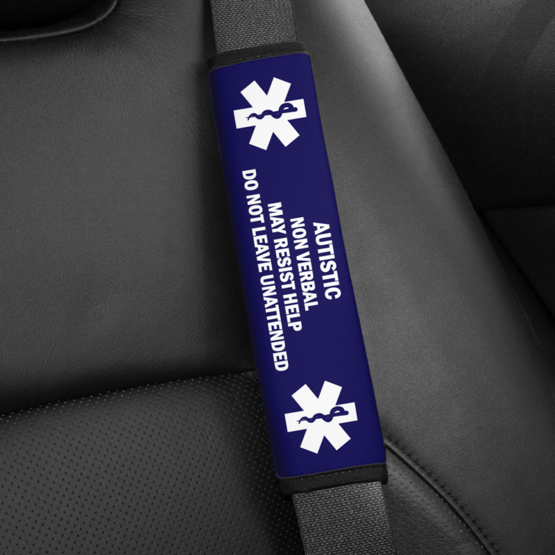 Personalized Medical Alert Seat Belt Cover  -Autism Blue Background