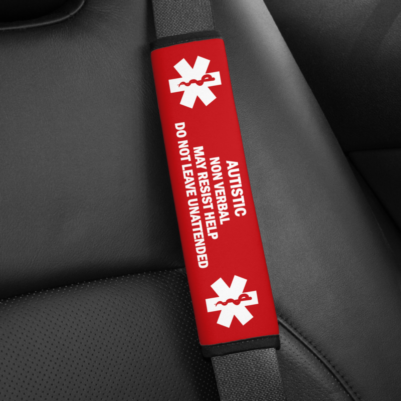 Personalized Medical Alert Seat Belt Cover  -Autism Red Background